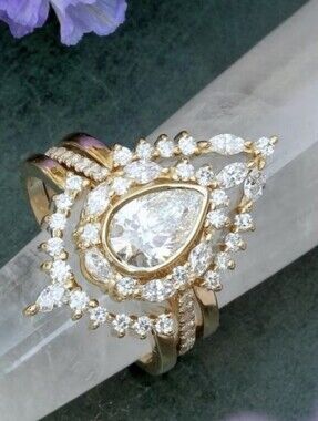 ❤️$9 Each Or Bundle 4/$20 Gold Pear Halo Diamond 3 Piece Ring